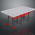 Industrial Style Dining Table With White Tabletop Red Metal Frame Ladder And Hooks