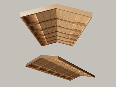 New Chinese Style Slope Roof Log Slope House Suspend Ceiling Log Ceiling 3d model