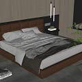 Modern Bedroom Interior Design With Brown Leather Headboard White Gray Bedding And Green Plant