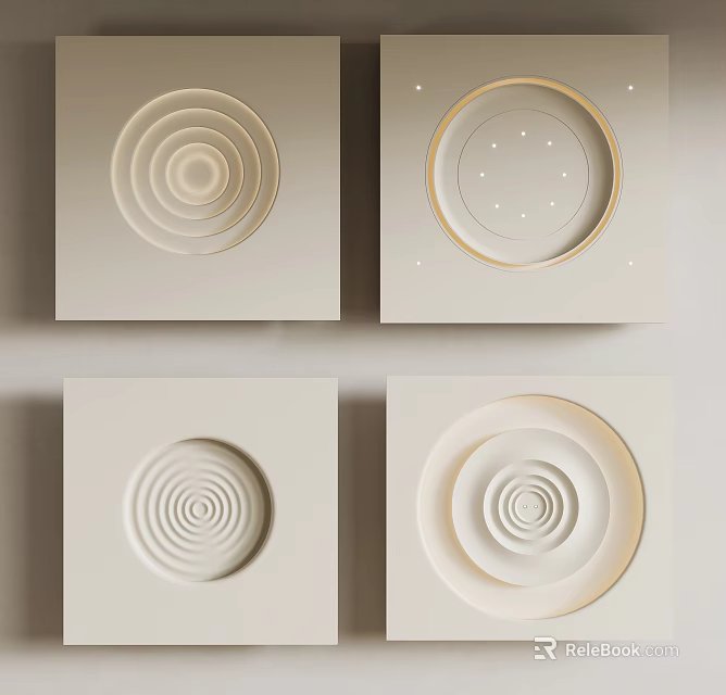 Modern Minimalist White Ceiling Design With Square Panels Circular Spiral Patterns And Recessed Lighting 3d model 