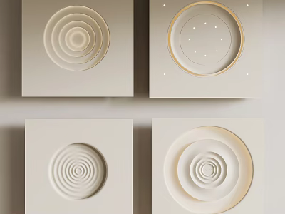 Modern Minimalist White Ceiling Design With Square Panels Circular Spiral Patterns And Recessed Lighting 3d model