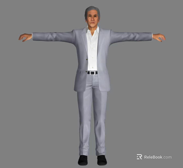 Man In Gray Suit And White Shirt With Arms Outstretched On Gray Background 3d model 