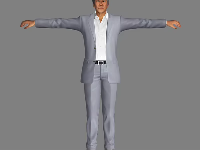 Man In Gray Suit And White Shirt With Arms Outstretched On Gray Background 3d model