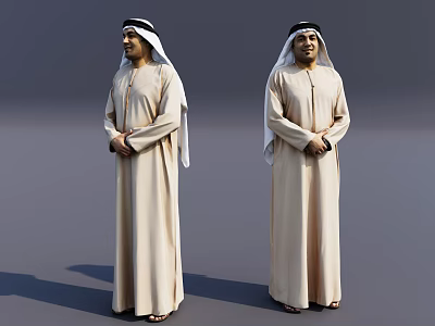 Men In Traditional Arabian Attire Standing 3d model