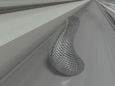 Modern Silver Mesh Structure Vase with Fresh Flowers on Minimalist Tabletop Decor 3d model
