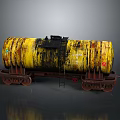Yellow Rusty Functional Tanker Wagon With Ladder On Railway Track And Metal Wheels