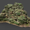 Natural Stacked Stone Covered With Green Moss On Earthy Sand Base For Rustic Decor