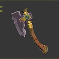 Detailed Decorative Axe With Silver Metal Head Yellow Middle And Red Wrapped Handle