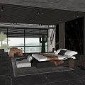 Modern Bedroom Interior With Large Bed Floor To Ceiling Windows Green Plants And Marble Flooring