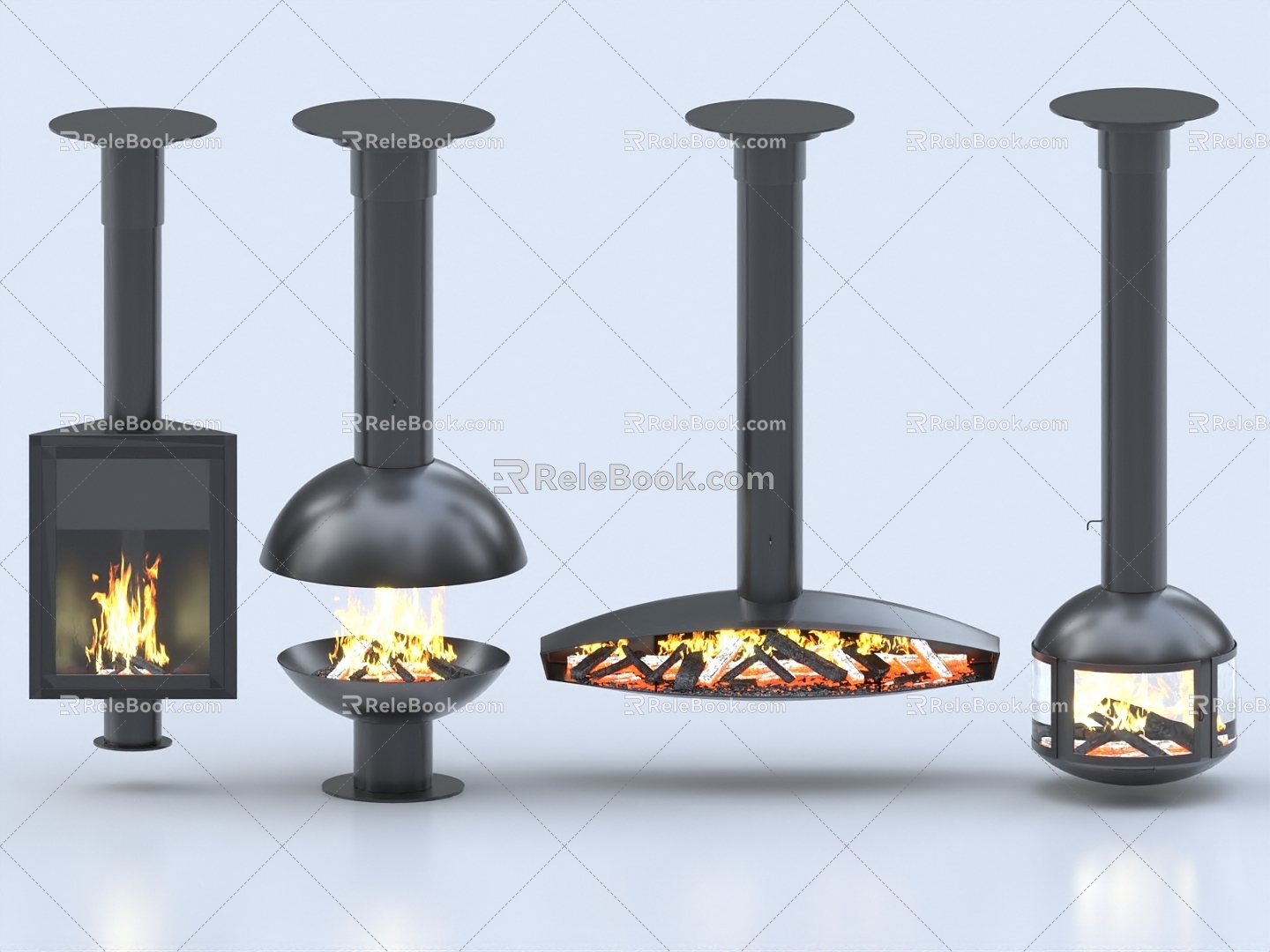 Fireplace stove flame flame firewood heater 3d model