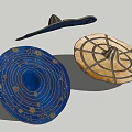 Traditional Decorative Hats Featuring Blue Patterned And Woven Brown Designs 3d model