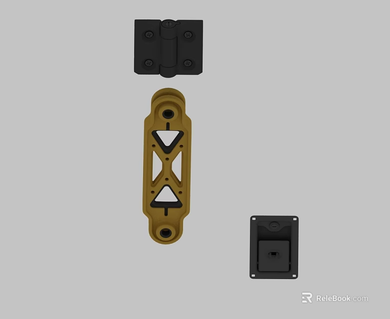 Durable Swing Door Hardware Set with Black Hinges Golden Handle and Metal Components 3d model 