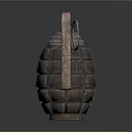Vintage Military Grenade With Metal Casing Diamond Pattern Fuse And Pull Ring