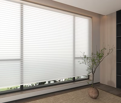 White Venetian Blinds Covering Window Allowing Natural Light Into Modern Room Interior 3d model