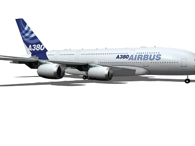 Airbus A380 Aircraft With White Fuselage Blue Tail And Four Engines 3d model