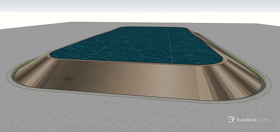 Outdoor Garden Ornament Water Pool Design Featuring Blue Surface Brown Border And Grey Base 3d model 