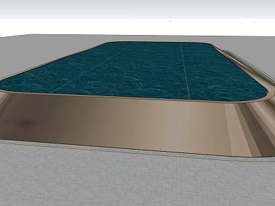 Outdoor Garden Ornament Water Pool Design Featuring Blue Surface Brown Border And Grey Base 3d model
