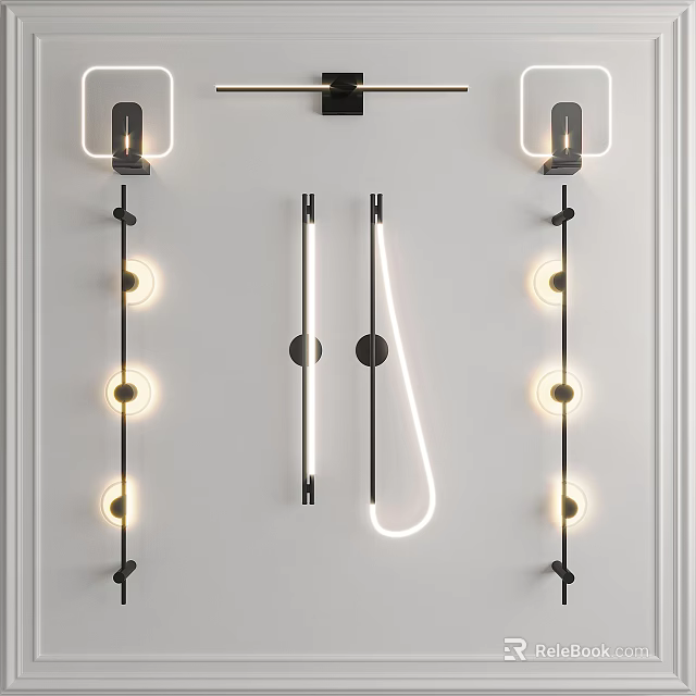 Modern Wall Sconces With Black Metal Structure And White LED Lighting For Interior Decoration 3d model 