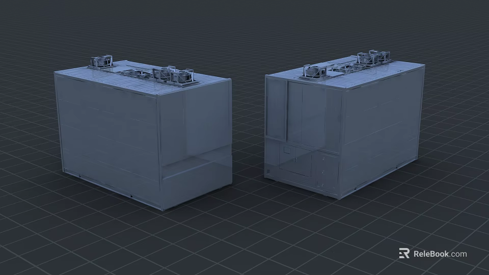 Industrial Factory Building With Two Gray Metal Units And Top Machinery Structure Design 3d model 