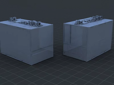 Industrial Factory Building With Two Gray Metal Units And Top Machinery Structure Design 3d model