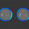 Sleek Gray Wireless Speaker With Cylindrical Design Blue Ring Light And Small Circular Device