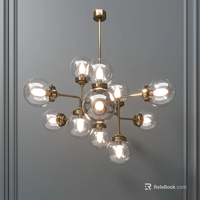 Modern Chandelier With Brass Frame And Clear Glass Bulbs For Interior Lighting 3d model 