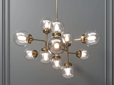 Modern Chandelier With Brass Frame And Clear Glass Bulbs For Interior Lighting 3d model