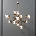 Modern Chandelier With Brass Frame And Clear Glass Bulbs For Interior Lighting