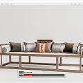 Modern Sectional Sofa With Decorative Cushions Wooden Frame And Throw Blanket 3d model