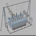 Industrial Electrical Equipment Featuring Metal Frame Connected Cables Large Casing Support Pillars And Base Structure
