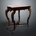 Vintage Wooden Table With Decorative Patterned Top And Ornate Carved Legs