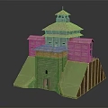 Cartoon Castle Scene With Wooden Towers Green Slopes And Traditional Roof Design