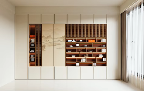 New Chinese Zen Bookcase 3d model