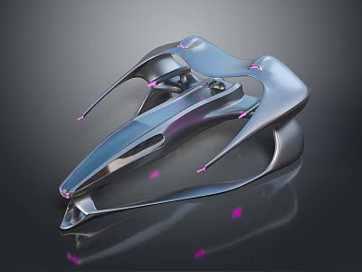 Futuristic Aerospace Concept Design With Silver Metallic Structure And Purple Lights 3d model