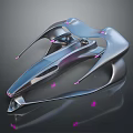 Futuristic Aerospace Concept Design With Silver Metallic Structure And Purple Lights