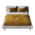 Modern Double Bed with Gray Frame Yellow Duvet and Comfortable Pillows 3d model