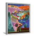 Vibrant Abstract Painting With Colorful Landscape Hills Trees Winding Path And Houses
