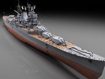 Realistic Warship Model With Grey And Red Hull 3d model