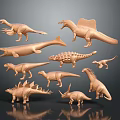 Detailed Dinosaur Models Featuring Various Prehistoric Species On Dark Background 3d model