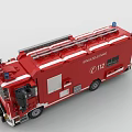 Red Building Blocks Fire Truck Model With Firefighter Figures And Detailed Design