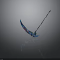 Fantasy Scythe With Blue Blade Red Purple Accents Curved Handle And Glossy Finish