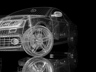 3D Wireframe Car Model Detailed Design View With Black Background Reflection 3d model