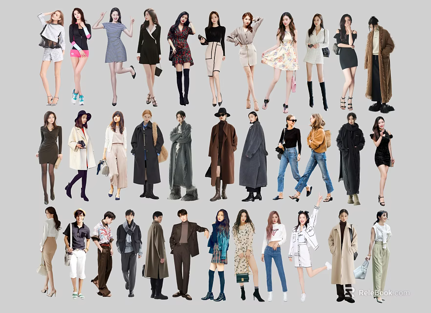 Multiple People Wearing Various Fashion Outfits Including Casual And Formal Styles 3d model 