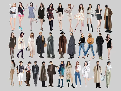 Modern multi-person beauty character fashion temperament woman model commercial street atmosphere background character young men and women multi-person combination 3d model