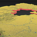 Satellite Map Wall Decor With Geographic Terrain And Boundary Lines In Green Yellow