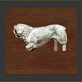White Lion Sculpture Mounted On Two Tiered Reddish Brown Wooden Display Stand