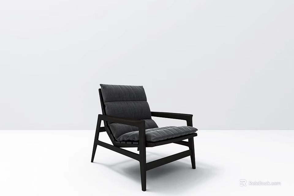 Modern Single Sofa With Black Fabric Armrest And Wooden Frame In Minimalist Interior 3d model 