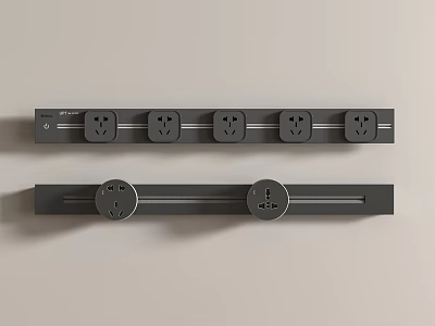 Black Track Power Strip With Multiple Outlets And Modern Design 3d model