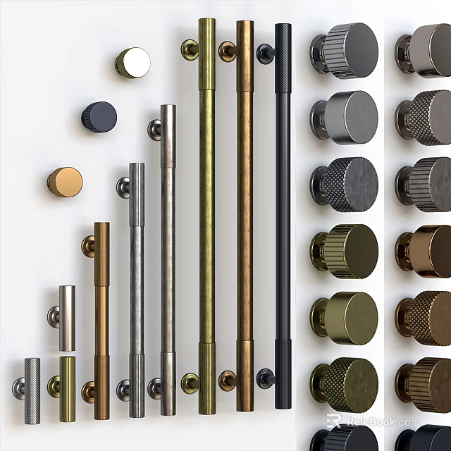 Modern Cabinet And Drawer Handles With Various Metal Designs And Finishes 3d model 