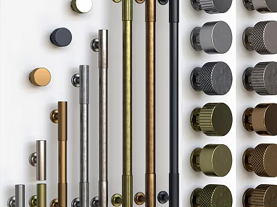Modern Cabinet And Drawer Handles With Various Metal Designs And Finishes 3d model